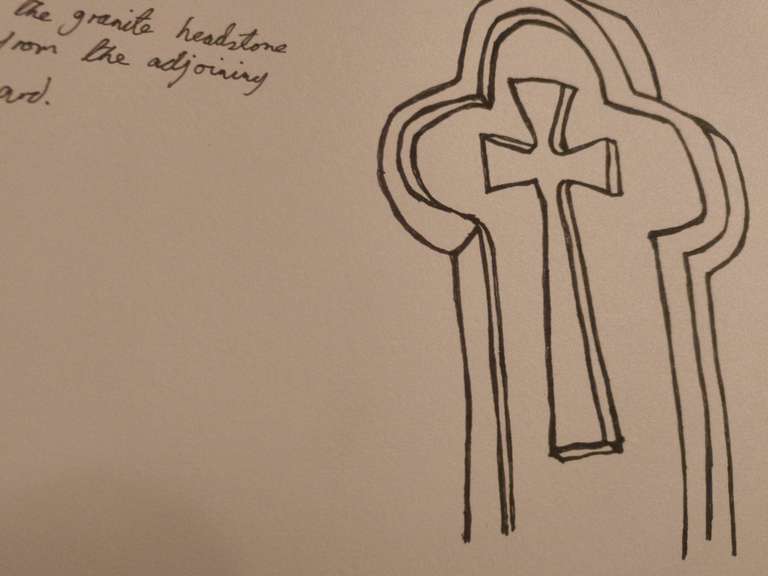 Pen drawing of a tombstone